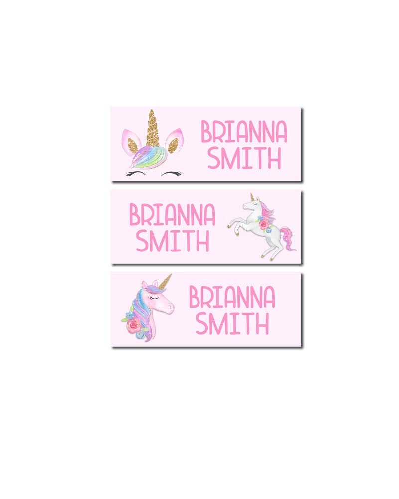 Personalized Unicorn Name Labels, Waterproof Pink Unicorn Stickers, Supplies for Back to School