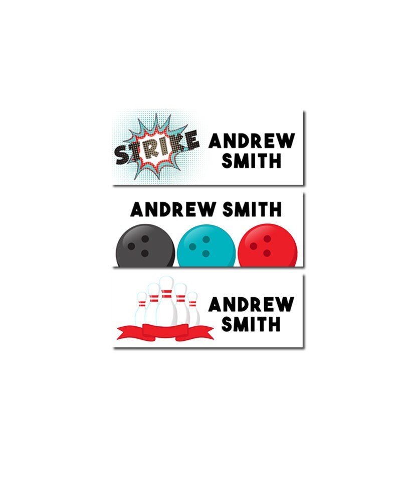 Bowling Sports Kids Name Stickers, Back to School Name Label, Child First Last Name