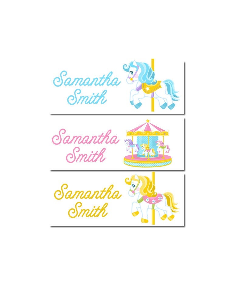 Personalized Carousel Name Labels, Waterproof Horse Stickers, Supplies for Back to School