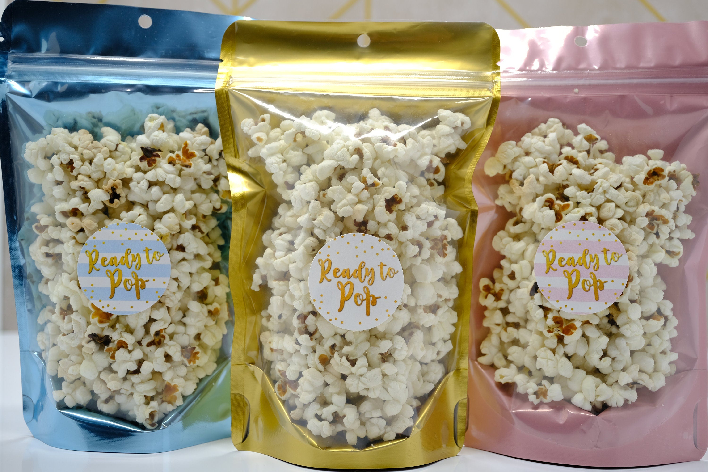 Ready To Pop Baby Shower Popcorn Favor Pouches and Labels Personalized Ready To Pop Trendy Bag Popcorn Bags Boy Girl Baby Shower Favor Bags