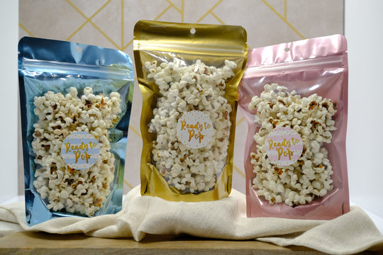 Ready To Pop Baby Shower Popcorn Favor Pouches and Labels Personalized Ready To Pop Trendy Bag Popcorn Bags Boy Girl Baby Shower Favor Bags