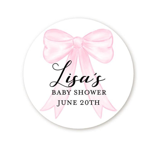 Pink Bow Baby Shower Sticker Favors, Personalized Baby Sprinkle Favors Labels, Baby Shower Custom Stickers, Baby Shower Label Favor Idea