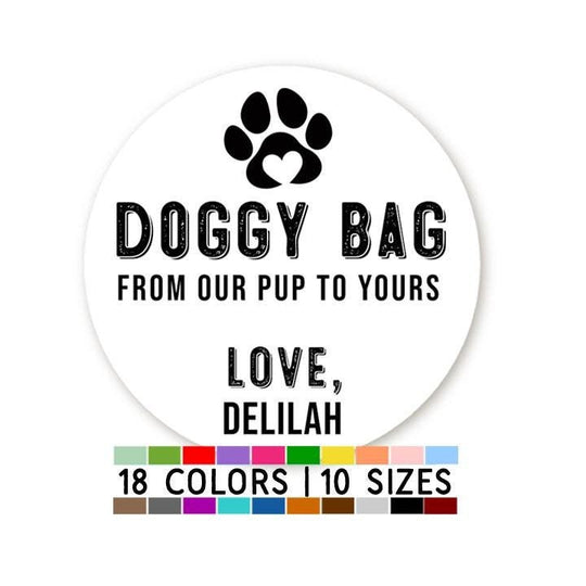 Doggie Bag Heart Paw Favor Stickers, From Our Pup To Yours, Wedding Guest Sticker, Wedding Snack Bag Dog Treats, Custom Sweets Desserts Favors Labels