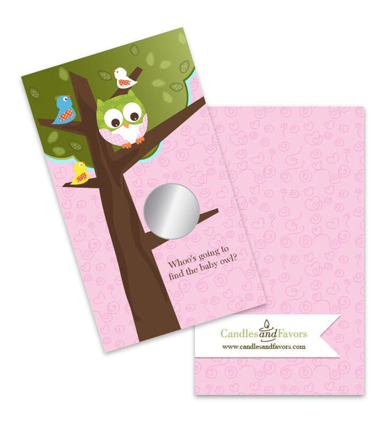 Owl - Look Whooo's Having A Baby Girl - Baby Shower Scratch Off Game Pack of 20 Cards