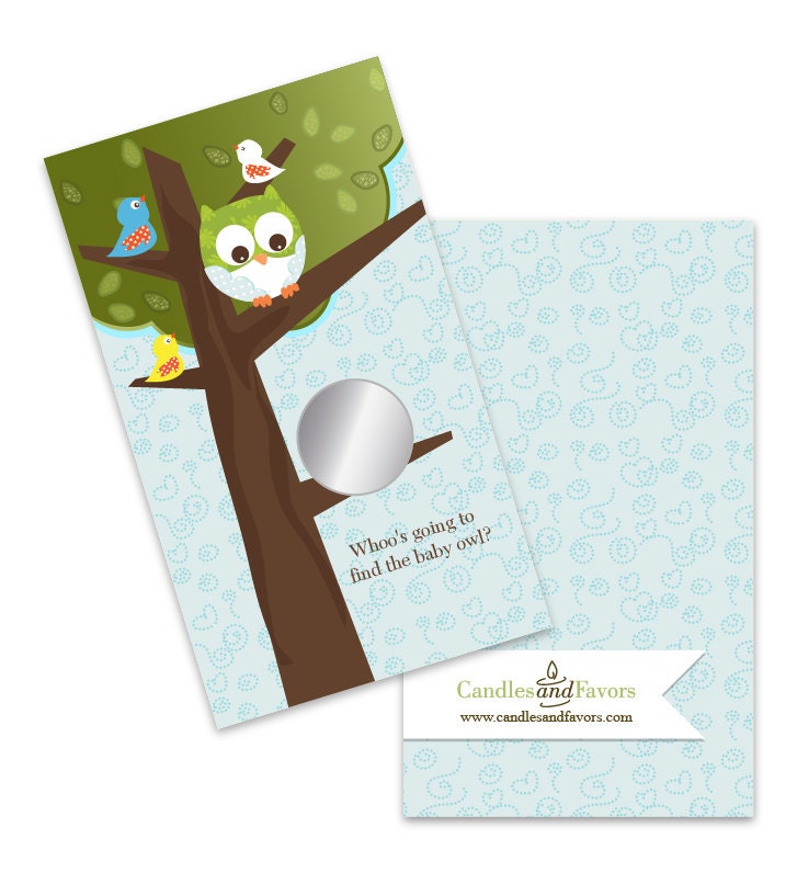 Owl - Look Whooo's Having A Baby Boy - Baby Shower Scratch Off Game Pack of 20 Cards