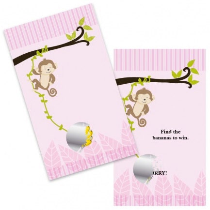 Monkey Girl - Baby Shower Scratch Off Game Pack of 20 Cards