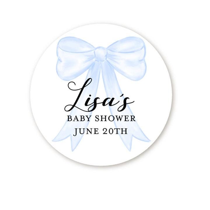 Blue Bow Baby Shower Sticker Favors, Personalized Baby Sprinkle Favors Labels, Baby Shower Custom Stickers, Its A Boy Baby Shower Favor Idea