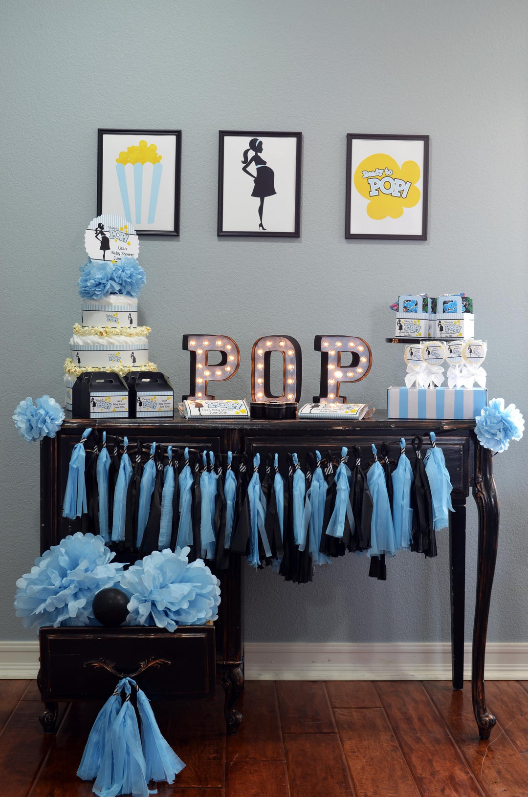 Baby Blue About To Pop® - Personalized Baby Shower Popcorn Boxes (Set of 10)