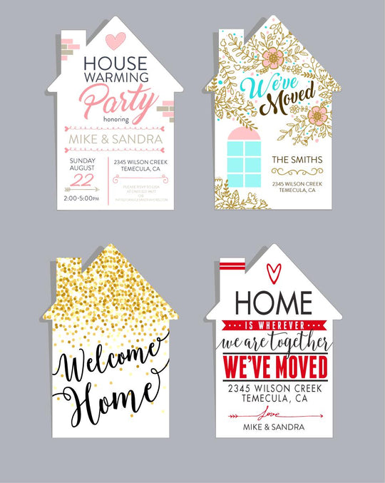 We've Moved Floral Invitation  - We Moved Invitations - Custom House Shaped We Moved Invitations - Printed We Moved Cards