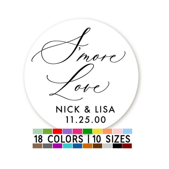 S'more Love Stickers, Wedding Favor Personalized Stickers, Chocolate Favor Stickers, Bridal Shower Labels, Party Favor Label