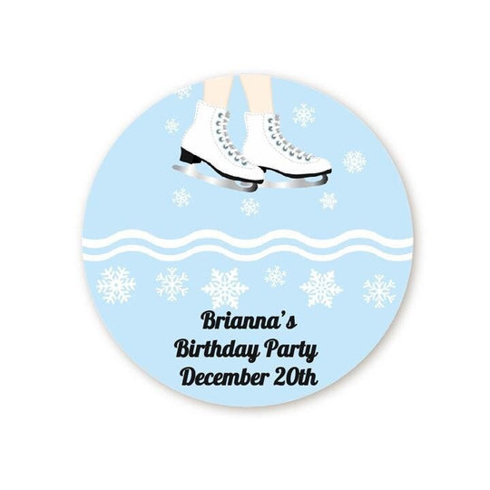 Ice Skating Birthday Party Favor Stickers, Happy Birthday Labels, Custom Birthday Party Favor Labels, Personalized Round Stickers