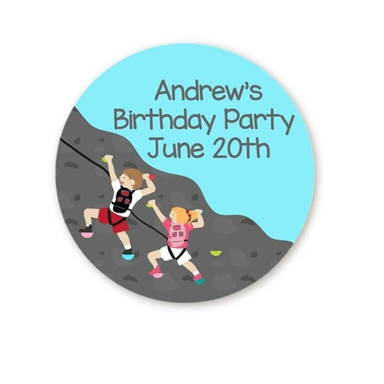 Rock Climbing Birthday Party Favor Stickers, Happy Birthday Labels, Custom Birthday Party Favor Labels, Personalized Round Stickers