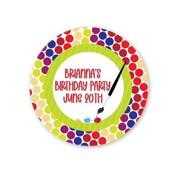 Personalized Painting Party Favor Stickers, Round Birthday Labels