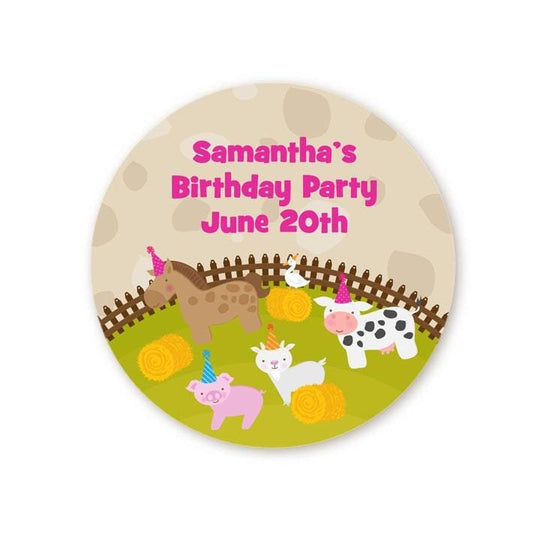 Petting Zoo Birthday Party Favor Stickers, Happy Birthday Labels, Custom Birthday Party Favor Labels, Round Stickers