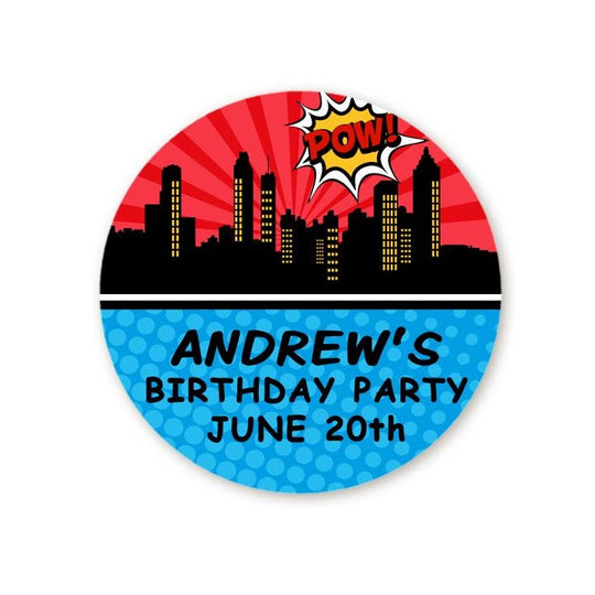 Calling All Superheroes Birthday Party Favor Stickers, Happy Birthday Labels, Custom Birthday Party Favor Labels, Round Stickers