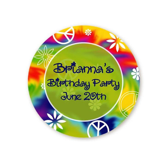 Peace Tie Dye Groovy Birthday Party Favor Stickers, Happy Birthday Labels, Custom Birthday Party Favor Labels, Round Stickers