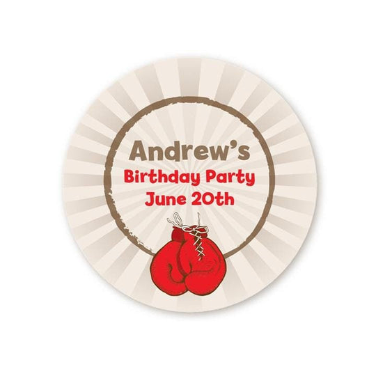 Boxing Gloves Birthday Party Favor Stickers, Happy Birthday Labels, Custom Birthday Party Favor Labels, Round Stickers