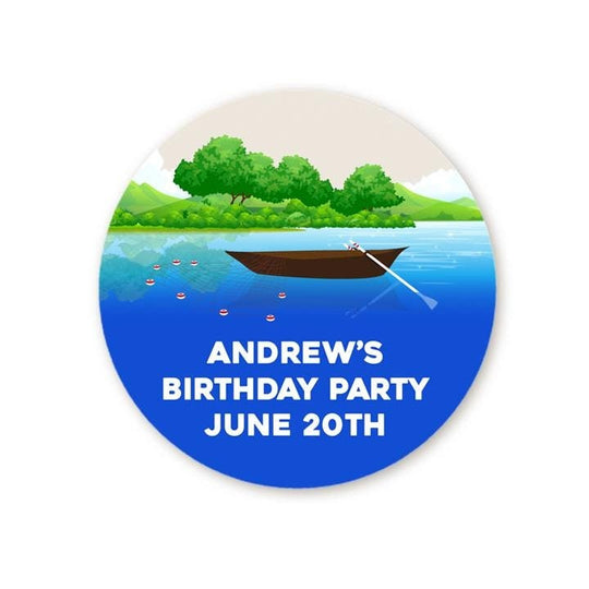 Gone Fishing Birthday Party Favor Stickers, Happy Birthday Labels, Custom Birthday Party Favor Labels, Personalized Round Stickers