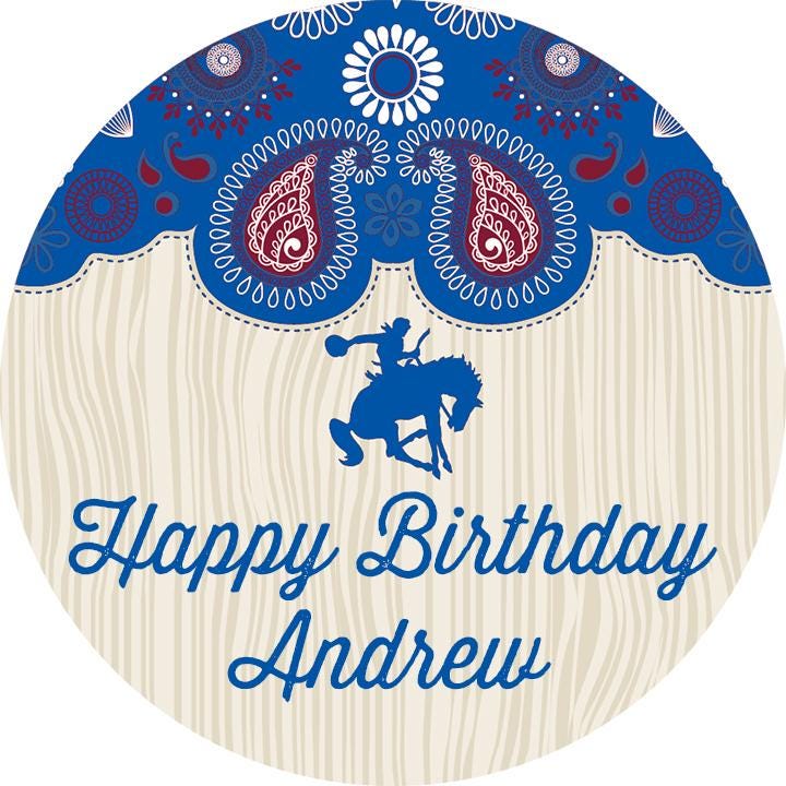 Cowboy Rider Birthday Party Favor Stickers, Happy Birthday Labels, Custom Birthday Party Favor Labels, Personalized Round Stickers
