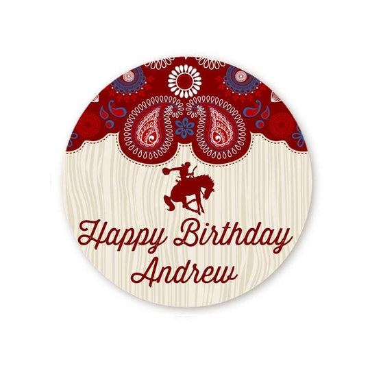 Cowboy Rider Birthday Party Favor Stickers, Happy Birthday Labels, Custom Birthday Party Favor Labels, Personalized Round Stickers