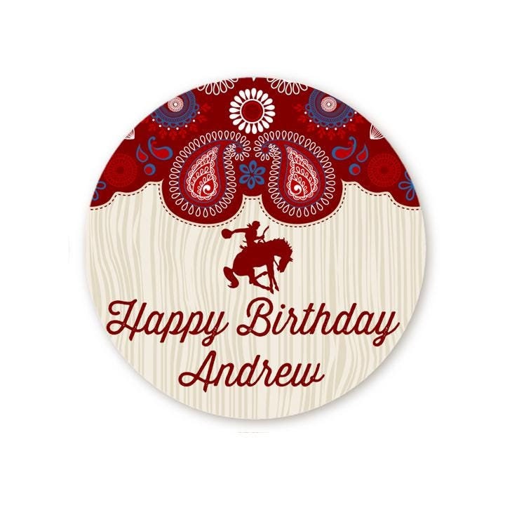 Cowboy Rider Birthday Party Favor Stickers, Personalized Labels
