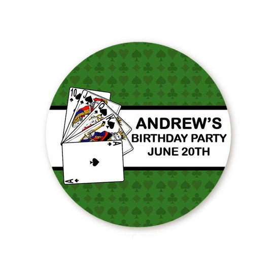 Casino Night Birthday Party Favor Stickers, Happy Birthday Labels, Custom Birthday Party Favor Labels, Personalized Round Stickers