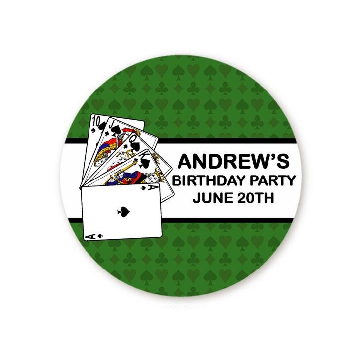 Casino Night Birthday Party Favor Stickers, Happy Birthday Labels, Custom Birthday Party Favor Labels, Personalized Round Stickers