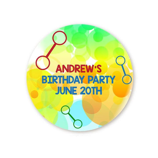 Blowing Bubbles Birthday Party Favor Stickers, Happy Birthday Labels, Custom Birthday Party Favor Labels, Personalized Round Stickers