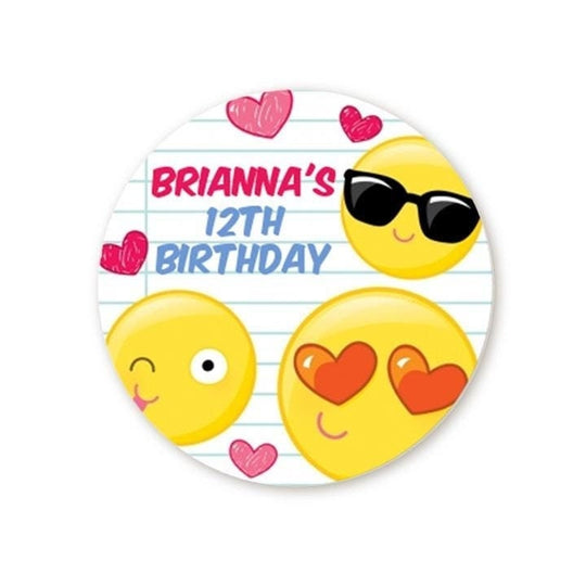Emoji Party Birthday Party Favor Stickers, Happy Birthday Labels, Custom Birthday Party Favor Labels, Personalized Round Stickers