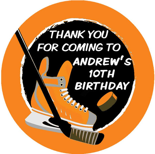 Hockey Skate Stick Birthday Party Favor Stickers, Happy Birthday Labels, Custom Birthday Party Favor Labels, Personalized Round Stickers