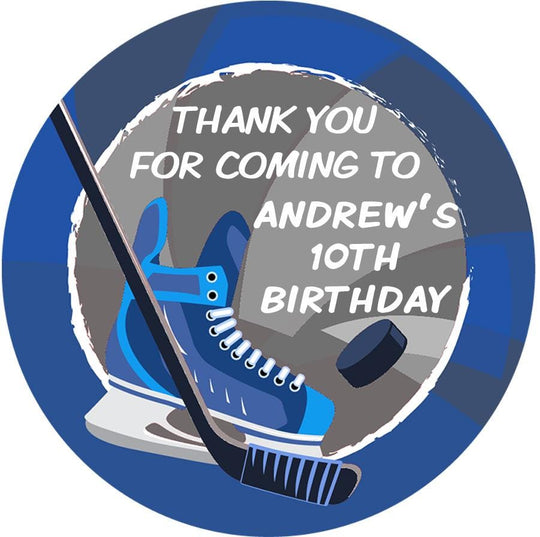 Hockey Skate Stick Birthday Party Favor Stickers, Happy Birthday Labels, Custom Birthday Party Favor Labels, Personalized Round Stickers