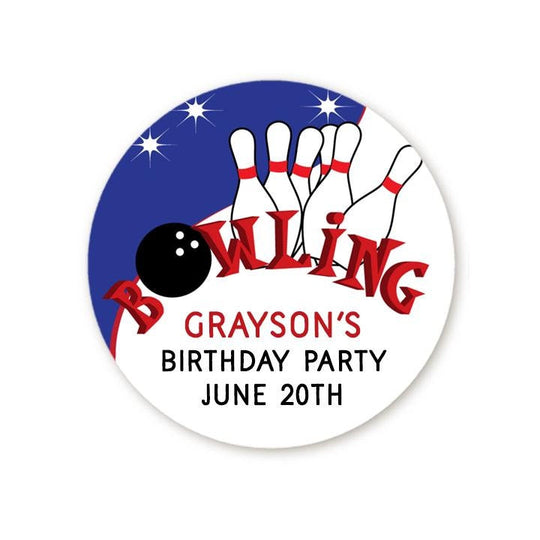 Bowling Party Birthday Party Favor Stickers, Happy Birthday Labels, Custom Birthday Party Favor Labels, Personalized Round Stickers