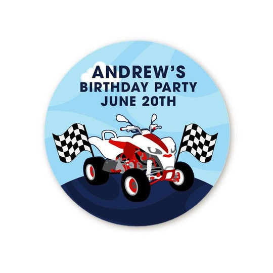 ATV Wheeler Birthday Party Favor Stickers, Happy Birthday Labels, Custom Birthday Party Favor Labels, Personalized Round Stickers