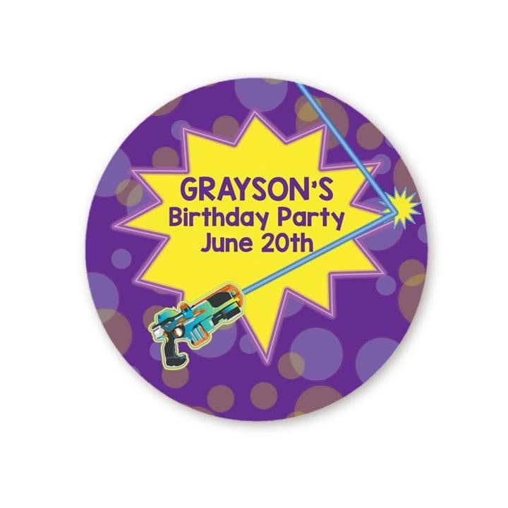 Laser Tag Birthday Party Favor Stickers, Happy Birthday Labels, Custom Birthday Party Favor Labels, Personalized Round Stickers