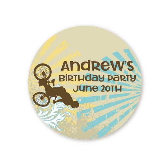 BMX Rider Birthday Party Favor Stickers, Happy Birthday Labels, Custom Birthday Party Favor Labels, Personalized Round Stickers