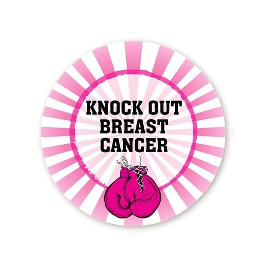 Knock Out Breast Cancer Personalized Round Birthday Party Sticker Labels - Breast Cancer Sticker Label