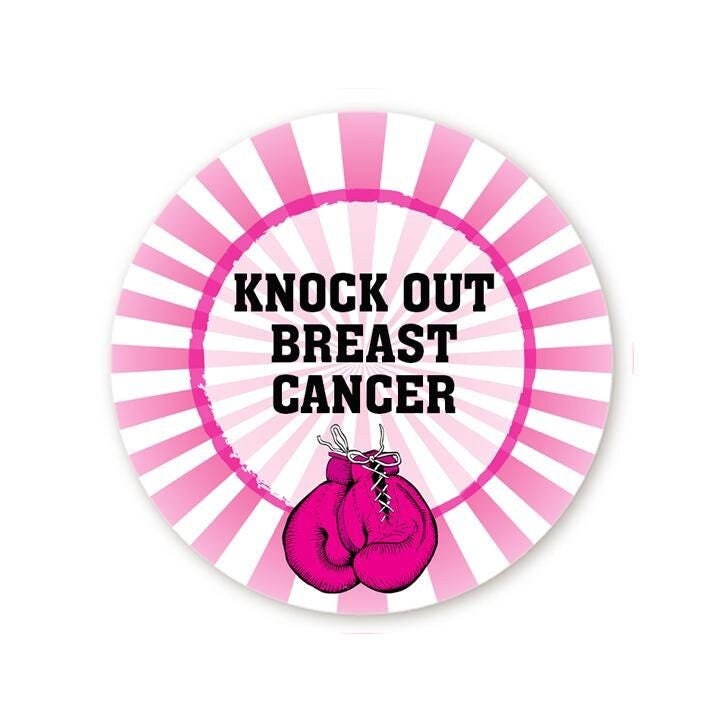 Knock Out Breast Cancer Personalized Round Birthday Party Sticker Labels - Breast Cancer Sticker Label