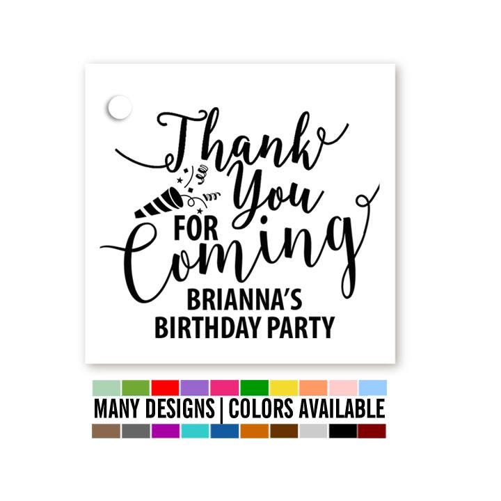 Thank You For Coming - Personalized Birthday Party Square Favor Tags - Confetti Favor Tags - Two Inch Birthday Party Tags - 20 Tags