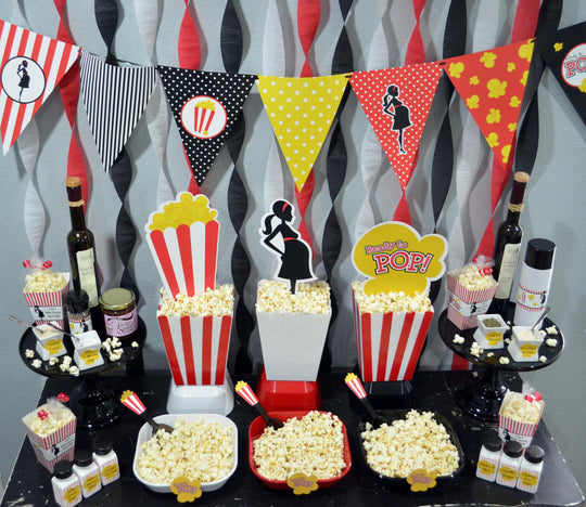 Ready To Pop Red - Baby Shower Themed Pennant Set - INSTANT DOWNLOAD