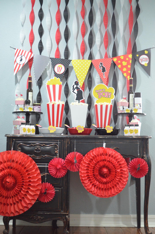 Ready To Pop Red - Baby Shower Themed Pennant Set - INSTANT DOWNLOAD