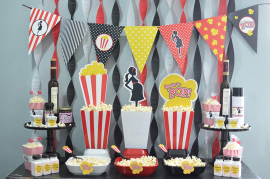 Ready To Pop Red - Baby Shower Themed Pennant Set - INSTANT DOWNLOAD