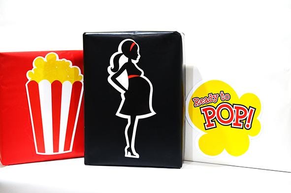 Ready To Pop Baby Shower Party Silhouettes Printed Photo Prop Cut-Out Shapes in Yellow, Black & Red