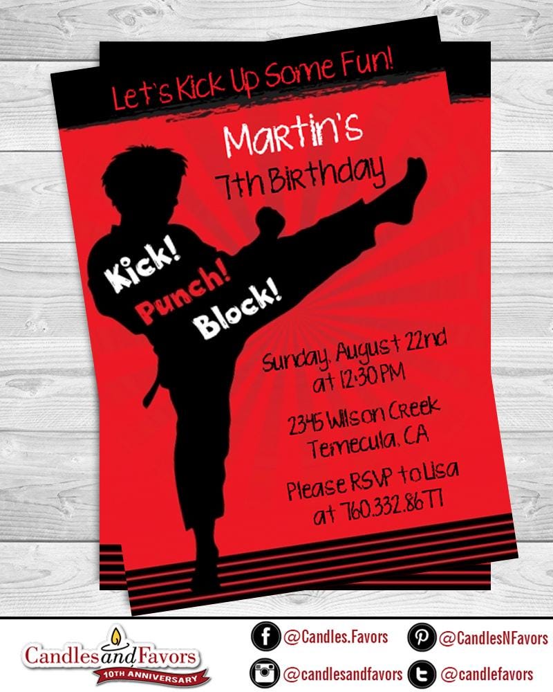 Karate Kid - Fill In The Blank Birthday Party Thank You Card  - Professionally printed *or* DIY printable PDF