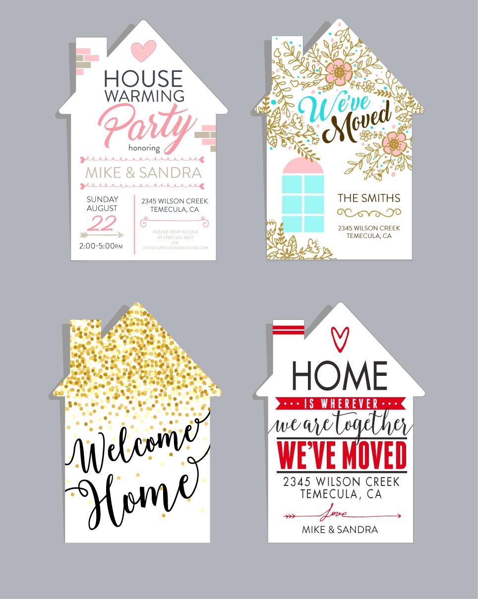 We've Moved Pink Gray Invitation  - We Moved Invitations - Custom House Shaped We Moved Invitations - Printed We Moved Cards
