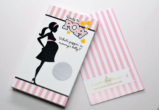Ready To Pop Pink - Baby Shower Scratch Off Game - Ready To Pop Pink Stripes Baby Shower Game - Pack of 20 Cards