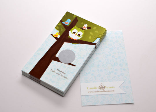 Owl - Look Whooo's Having A Baby Boy - Baby Shower Scratch Off Game Pack of 20 Cards