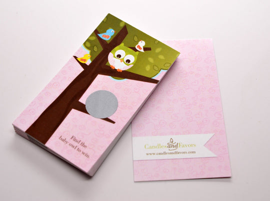 Owl - Look Whooo's Having A Baby Girl - Baby Shower Scratch Off Game Pack of 20 Cards