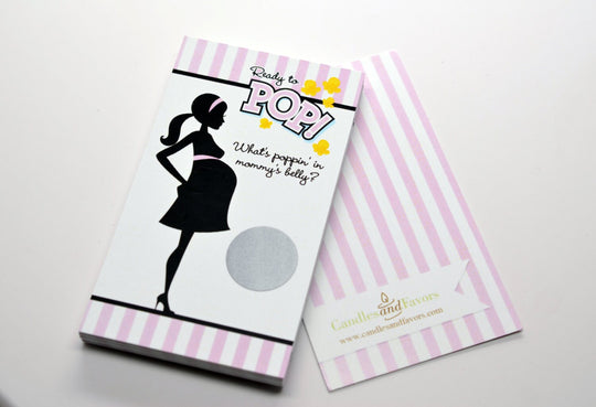 Ready To Pop Purple - Baby Shower Scratch Off Game - Ready To Pop Purple Stripes Shower Game - Pack of 20 Cards
