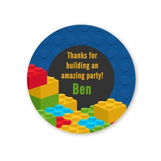 Building Blocks Birthday Party Favor Stickers, Happy Birthday Labels, Custom Birthday Party Favor Labels, Round Stickers