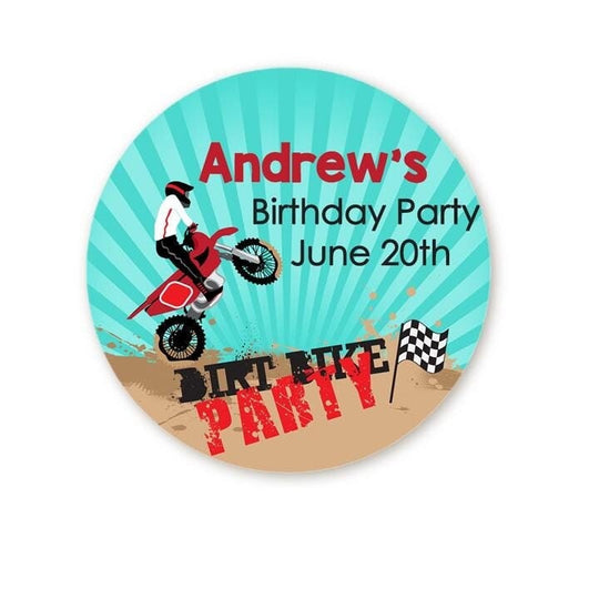 Dirt Bike Birthday Party Favor Stickers, Happy Birthday Labels, Custom Birthday Party Favor Labels, Personalized Round Stickers